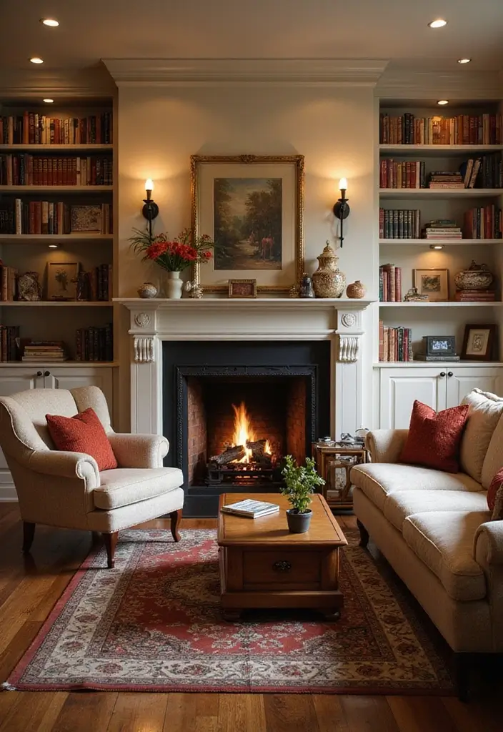 20 Living Room Ideas That’ll Make You Want to Stay Home Forever (Wait Until You See #12!) - 17. Cozy Fireplace Nook