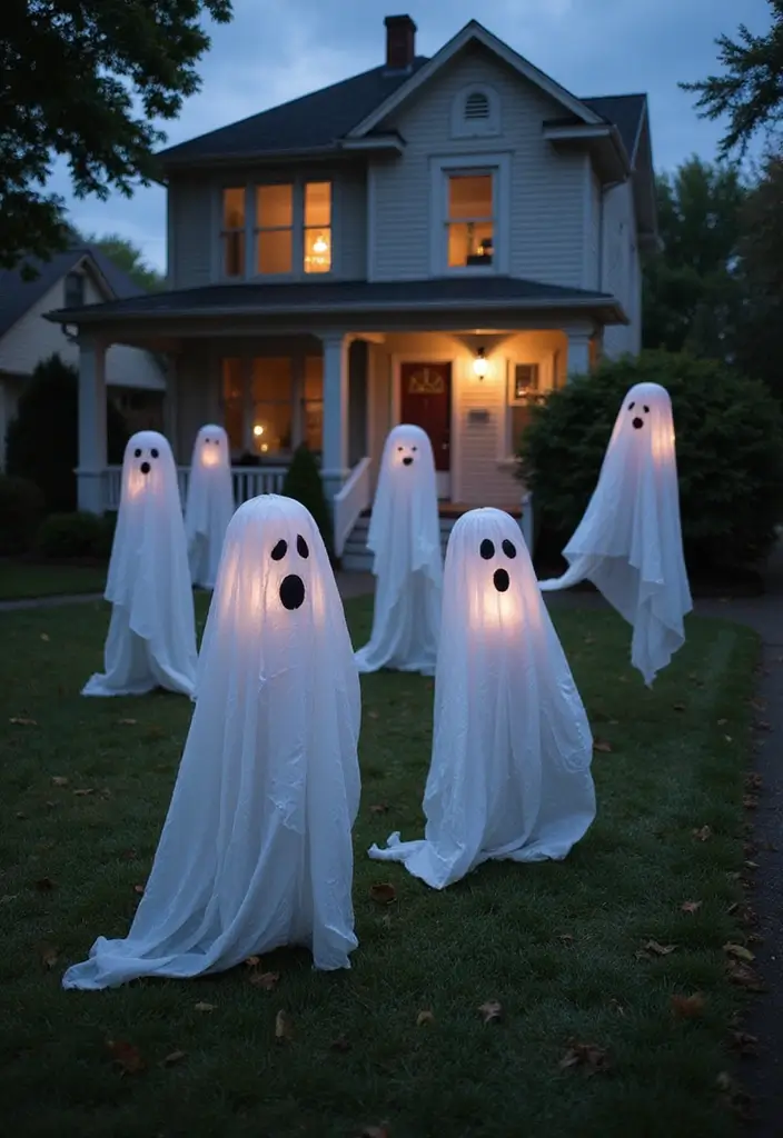 20 Spooktacular Halloween Decoration Ideas That Will Haunt Your Neighbors (You Won't Believe #15!) - 9. Floating Ghosts