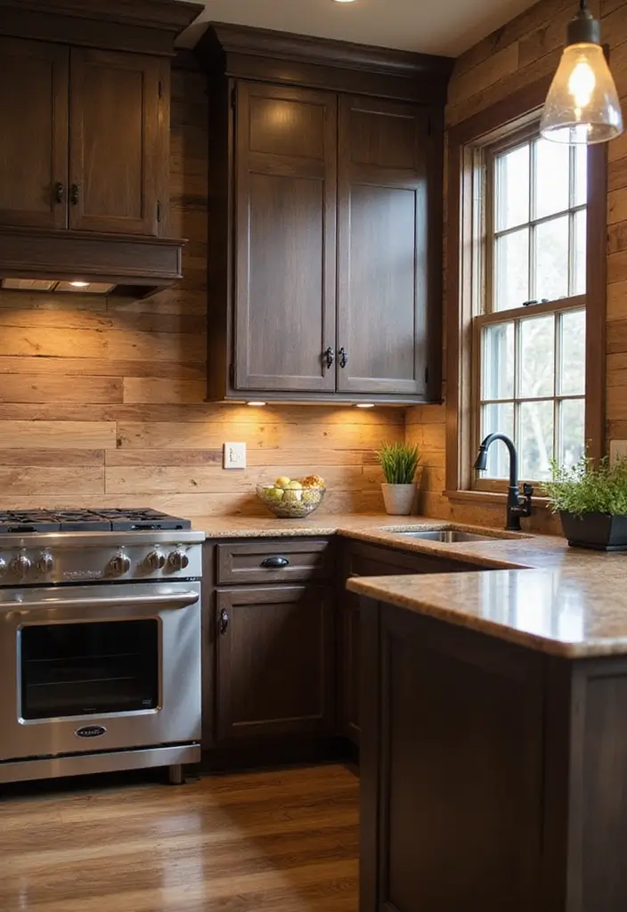 20 Stunning Kitchen Backsplash Ideas for Dark Wood Cabinets (You Won't Believe #9!) - 10. Wood Plank Backsplash