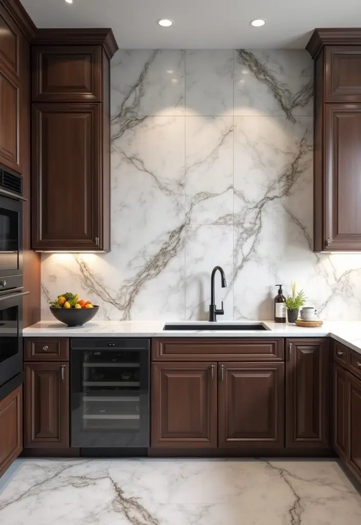 20 Stunning Kitchen Backsplash Ideas for Dark Wood Cabinets (You Won't Believe #9!) - 13. The Elegance of Marble