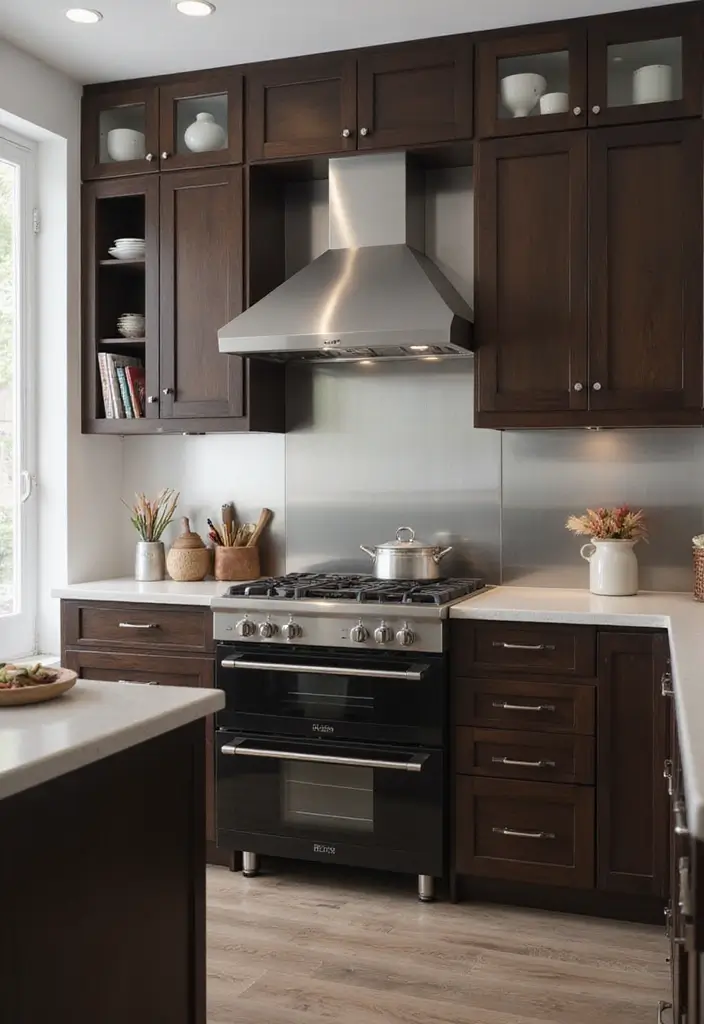 20 Stunning Kitchen Backsplash Ideas for Dark Wood Cabinets (You Won't Believe #9!) - 15. Stainless Steel Panels