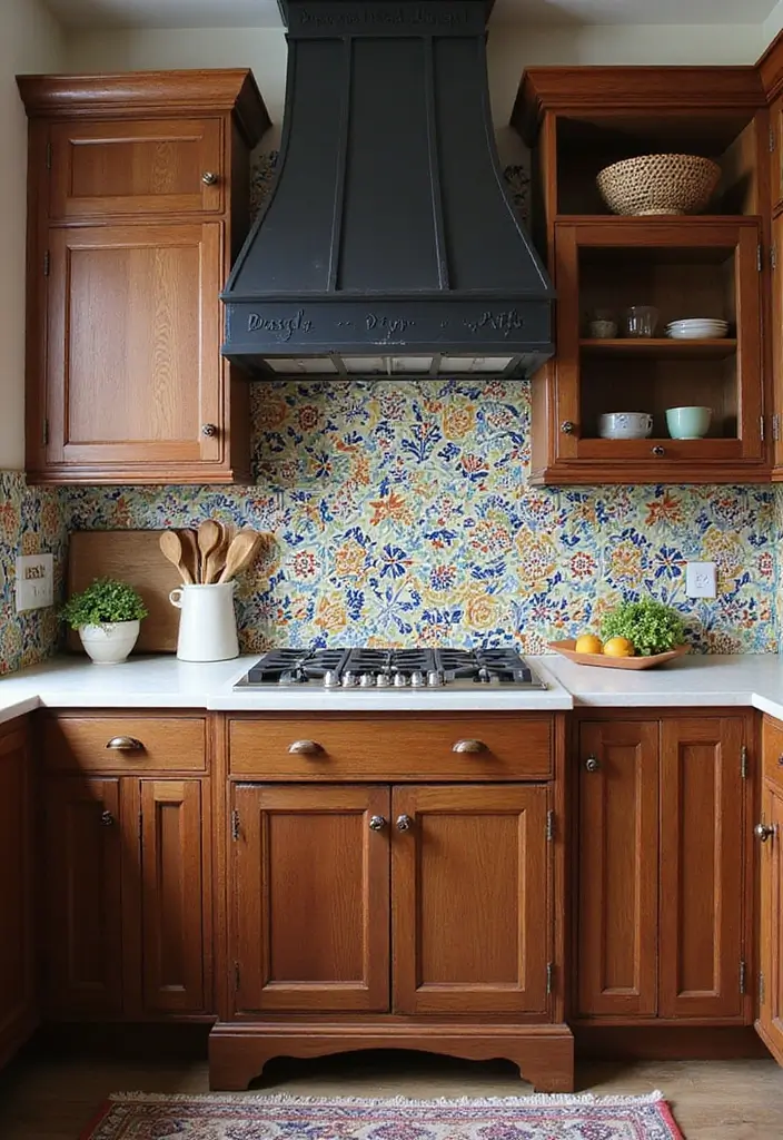 20 Stunning Kitchen Backsplash Ideas for Dark Wood Cabinets (You Won't Believe #9!) - 16. Colorful Encaustic Tiles