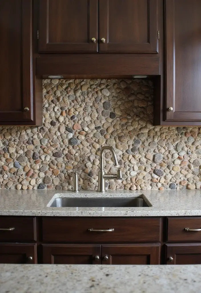 20 Stunning Kitchen Backsplash Ideas for Dark Wood Cabinets (You Won't Believe #9!) - 17. Natural Pebble Stone