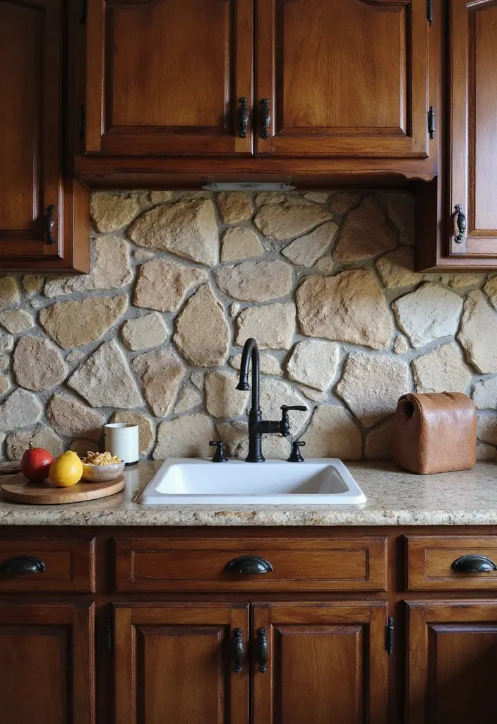 20 Stunning Kitchen Backsplash Ideas for Dark Wood Cabinets (You Won't Believe #9!) - 3. Rustic Stone Slabs