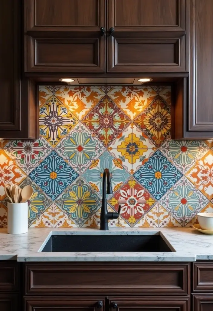 20 Stunning Kitchen Backsplash Ideas for Dark Wood Cabinets (You Won't Believe #9!) - 4. Patterned Ceramic Tiles