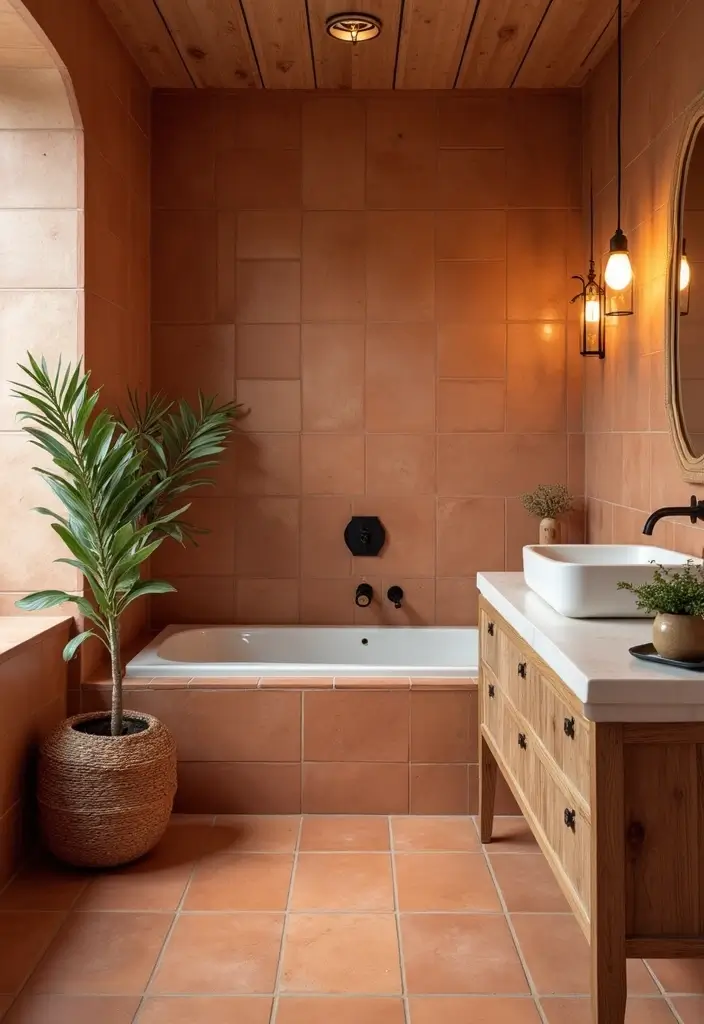 20 Stunning Modern Bathroom Designs Featuring Unique Tiles You Must Try! - 11. Terra Cotta Tiles