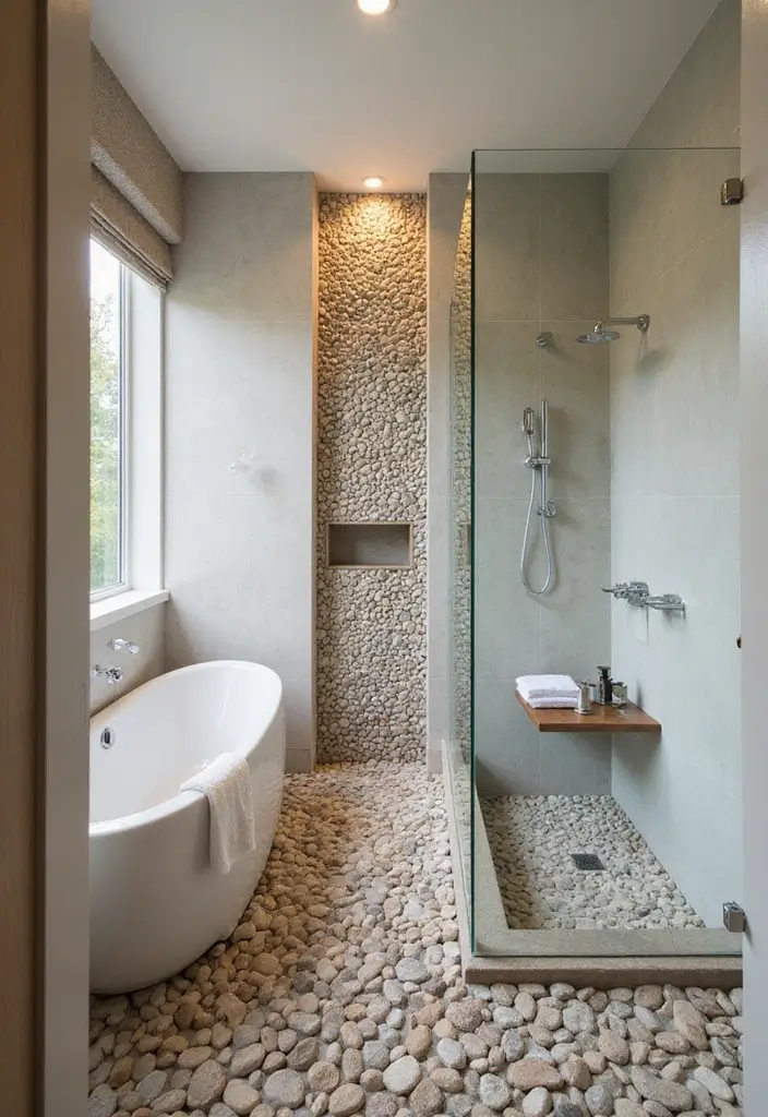 20 Stunning Modern Bathroom Designs Featuring Unique Tiles You Must Try! - 17. Pebble Tiles