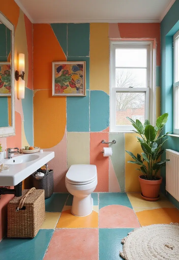 20 Stunning Modern Bathroom Designs Featuring Unique Tiles You Must Try! - 18. Color-Blocked Tiles