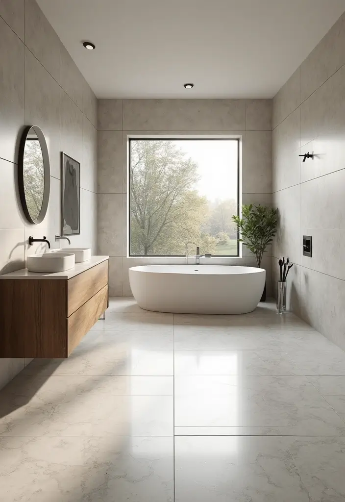 20 Stunning Modern Bathroom Designs Featuring Unique Tiles You Must Try! - 6. Large Format Tiles