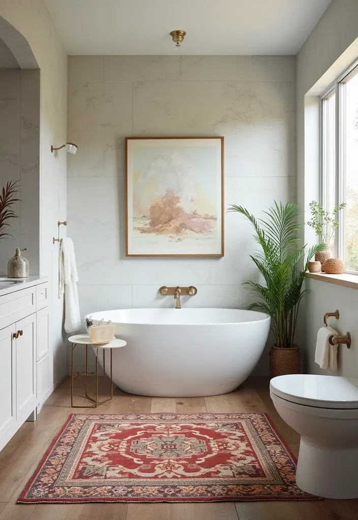 20 Stunning Modern Bathroom Ideas on a Budget for Small Spaces That Will Blow Your Mind! - 12. Statement Rugs