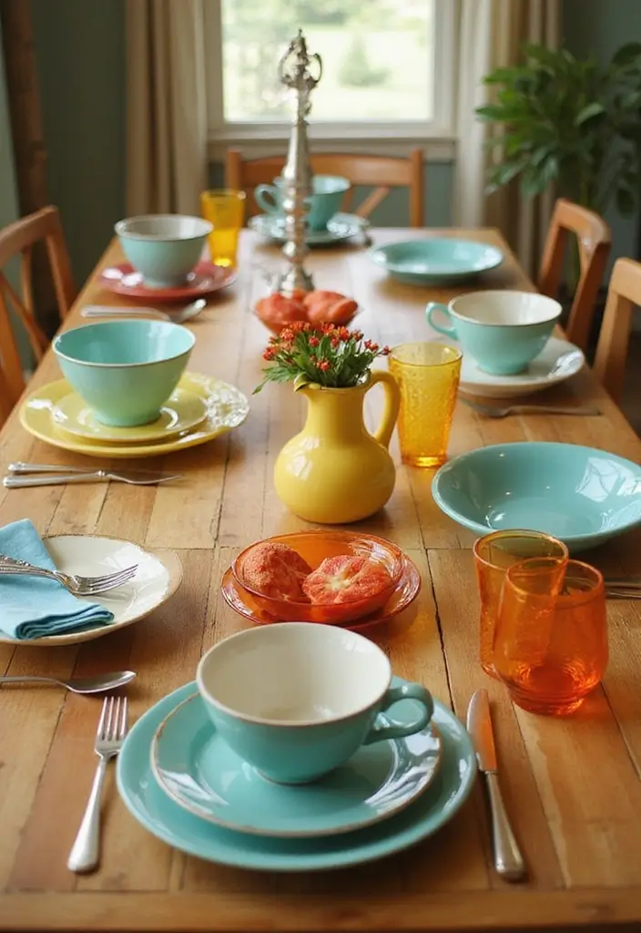 20 Vintage Kitchen Decor Ideas from the 1950s That'll Make You Say 'Take Me Back!' - 13. Retro Tableware