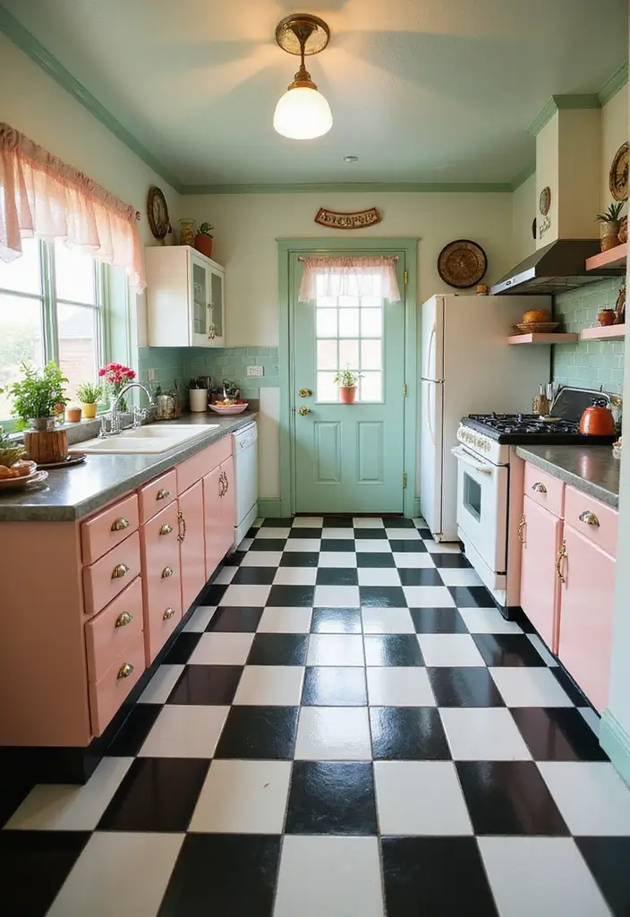20 Vintage Kitchen Decor Ideas from the 1950s That'll Make You Say 'Take Me Back!' - 3. Classic Checkerboard Flooring