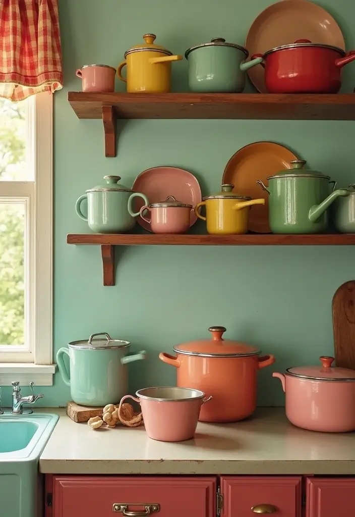 20 Vintage Kitchen Decor Ideas from the 1950s That'll Make You Say 'Take Me Back!' - 6. Vintage Cookware Displays