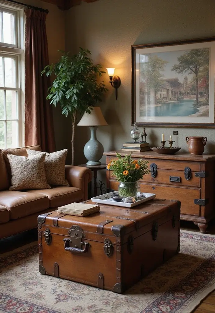 20 Vintage Warm and Cozy Living Room Designs That'll Make You Want to Snuggle Up! - 12. Unique Chests and Trunks