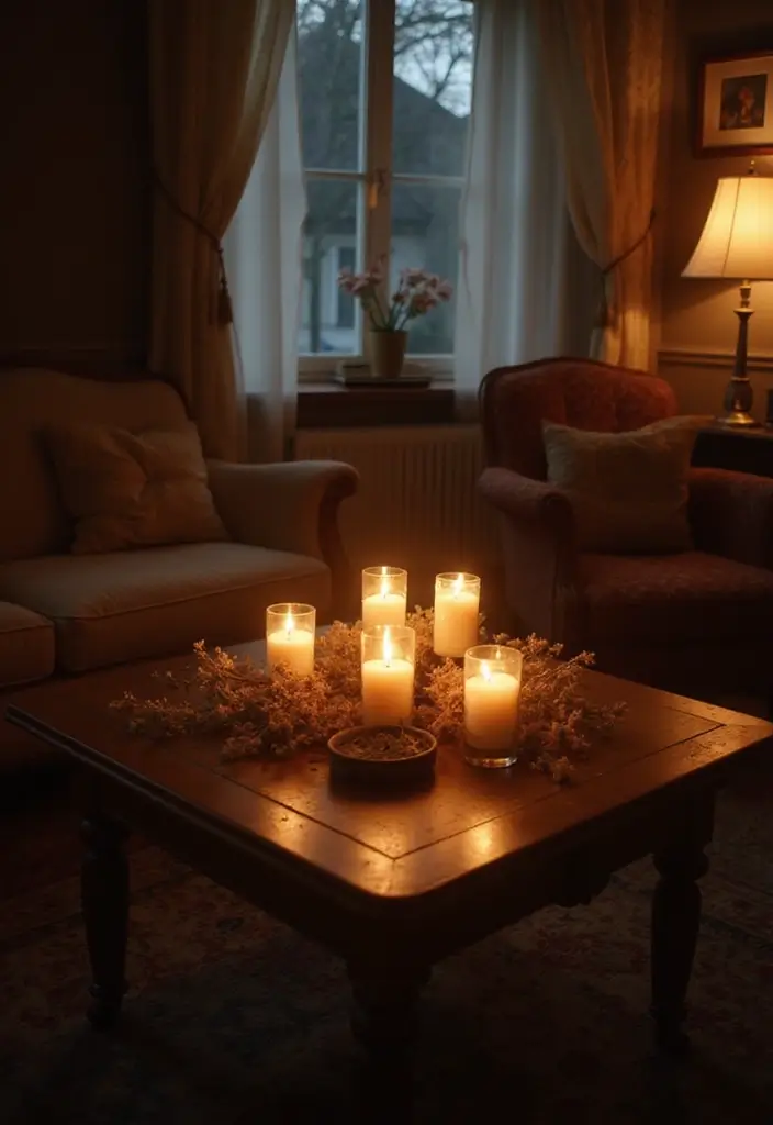 20 Vintage Warm and Cozy Living Room Designs That'll Make You Want to Snuggle Up! - 18. Warm Candlelight