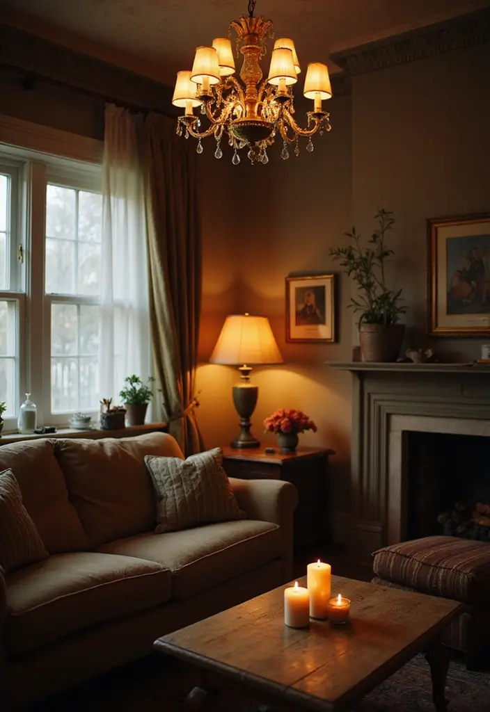 20 Vintage Warm and Cozy Living Room Designs That'll Make You Want to Snuggle Up! - 2. Layered Lighting