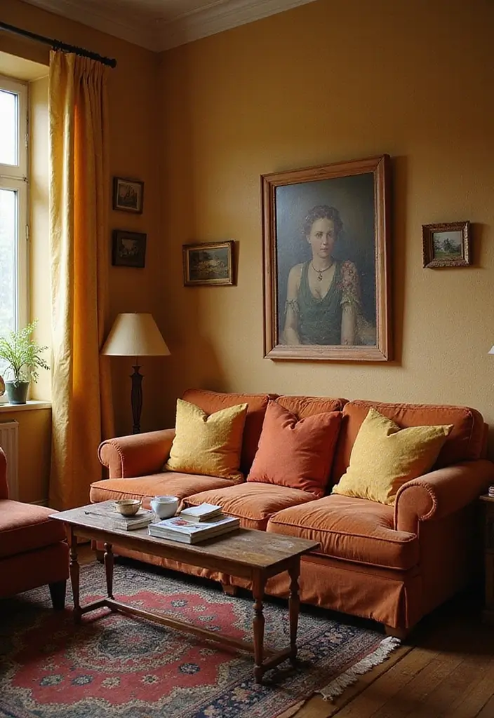 20 Vintage Warm and Cozy Living Room Designs That'll Make You Want to Snuggle Up! - 9. Warm Accent Colors