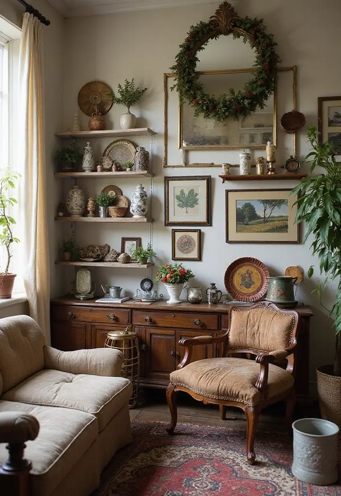 20 Warm Interior Design Ideas to Create Cozy Vintage Living Rooms You’ll Adore! - 14. Vintage Finds and Flea Market Treasures