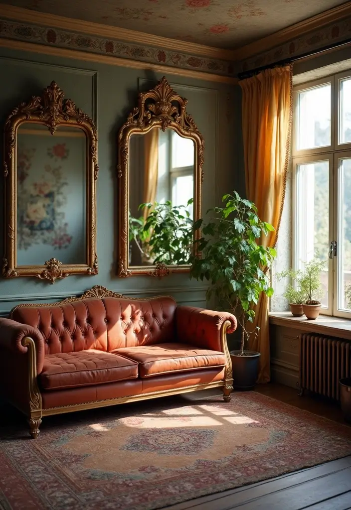 20 Warm Interior Design Ideas to Create Cozy Vintage Living Rooms You’ll Adore! - 17. Vintage Mirrors