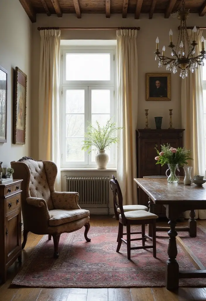 20 Warm Interior Design Ideas to Create Cozy Vintage Living Rooms You’ll Adore! - 2. Antique Furniture Finds