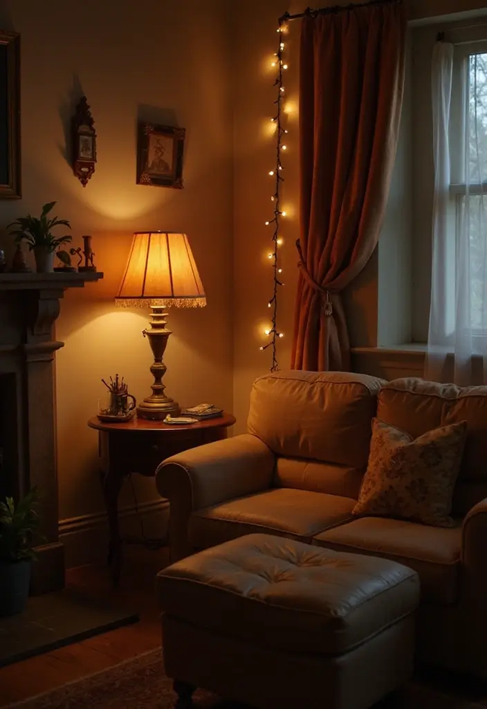 20 Warm Interior Design Ideas to Create Cozy Vintage Living Rooms You’ll Adore! - 5. Cozy Lighting