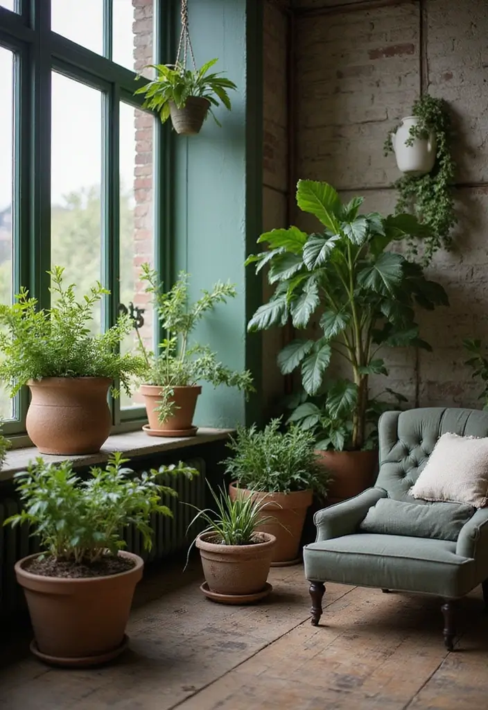 20 Warm Interior Design Ideas to Create Cozy Vintage Living Rooms You’ll Adore! - 6. A Touch of Greenery