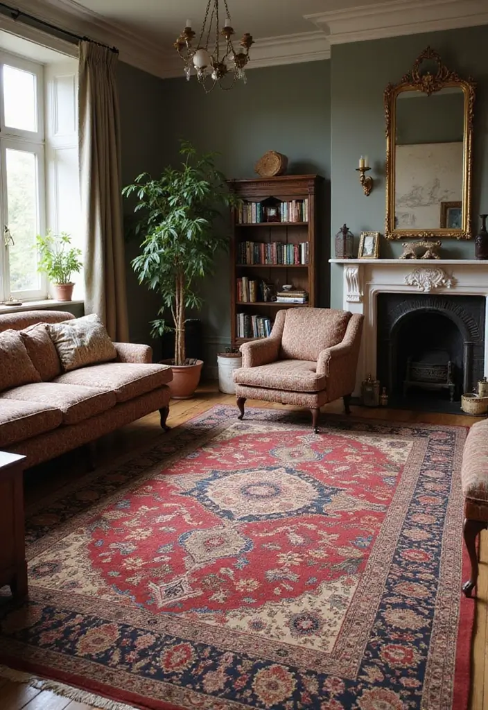 20 Warm Interior Design Ideas to Create Cozy Vintage Living Rooms You’ll Adore! - 8. Statement Rugs