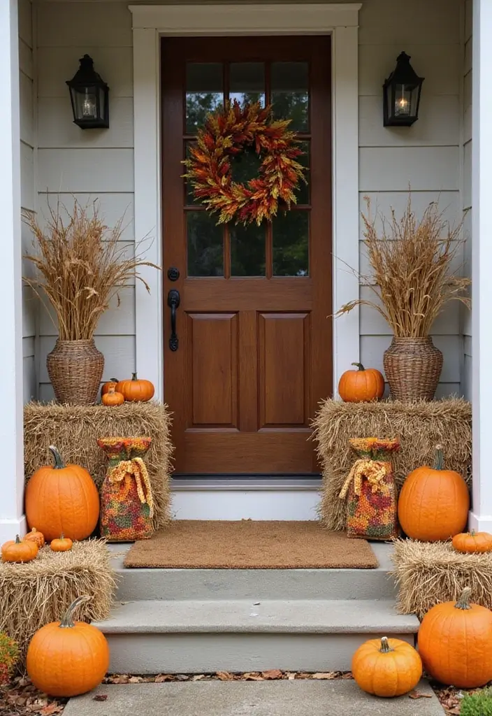 24 DIY Outdoor Halloween Decorations Under $20 That Will Bewitch Your Neighbors! - 13. Fall Harvest Display