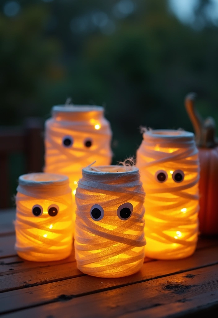 24 DIY Outdoor Halloween Decorations Under $20 That Will Bewitch Your Neighbors! - 17. DIY Mummy Jars