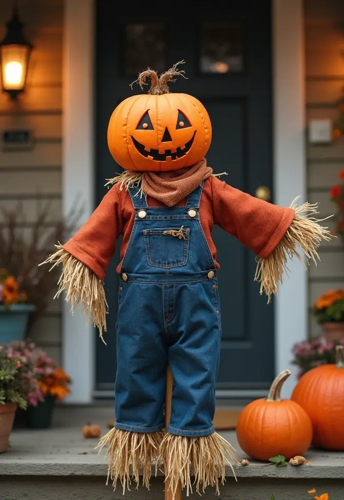 24 DIY Outdoor Halloween Decorations Under $20 That Will Bewitch Your Neighbors! - 19. Scarecrow Greeting