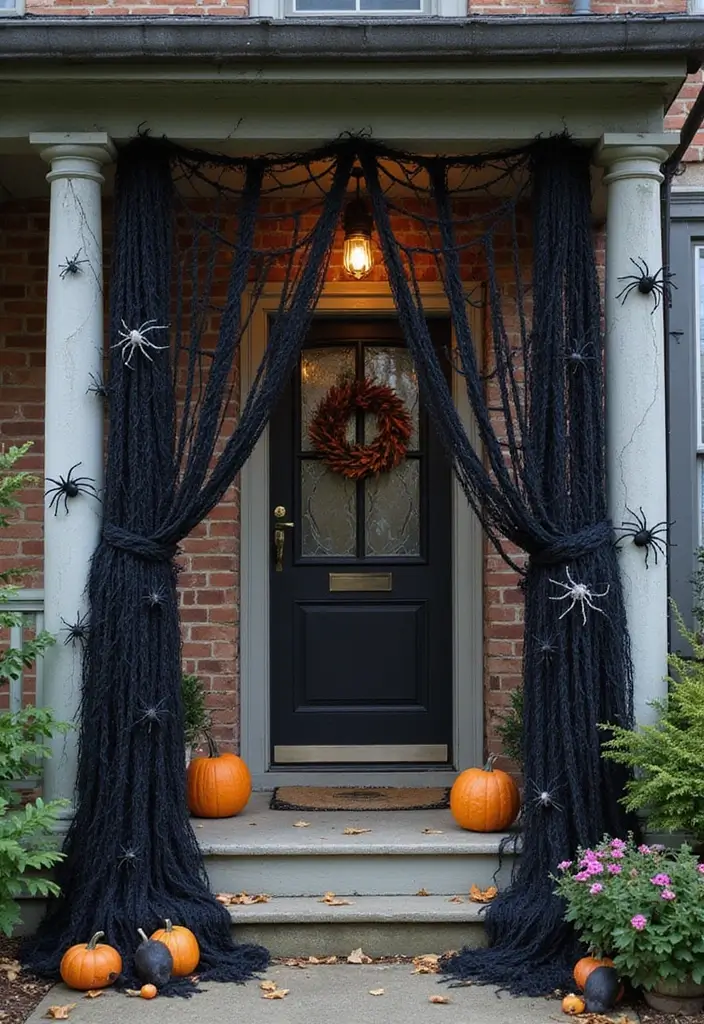 24 DIY Outdoor Halloween Decorations Under $20 That Will Bewitch Your Neighbors! - 4. Spider Web Entrapment