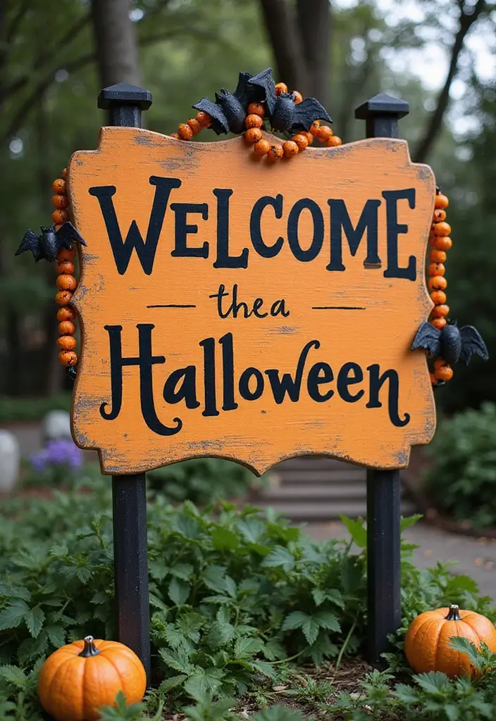 24 DIY Outdoor Halloween Decorations Under $20 That Will Bewitch Your Neighbors! - 7. Witty Welcome Sign