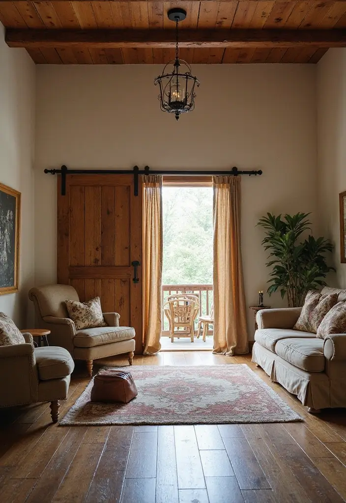 24 Living Room Curtains That Will Transform Your Space Into a Cozy Retreat! - 10. Rustic Barn Door Curtains