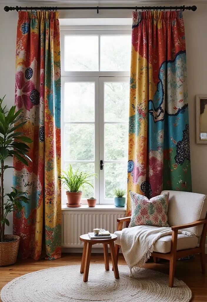 24 Living Room Curtains That Will Transform Your Space Into a Cozy Retreat! - 11. Artistic Canvas Curtains