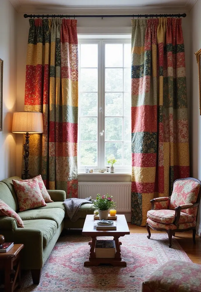 24 Living Room Curtains That Will Transform Your Space Into a Cozy Retreat! - 14. Eclectic Patchwork Curtains
