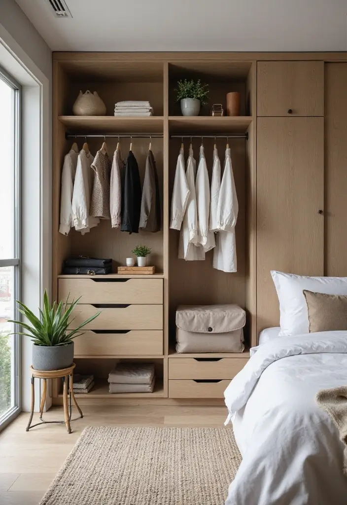 25 Aesthetic Small Bedroom Ideas That Maximize Space and Style (You Won't Believe #10!) - 11. Open Closet Concepts