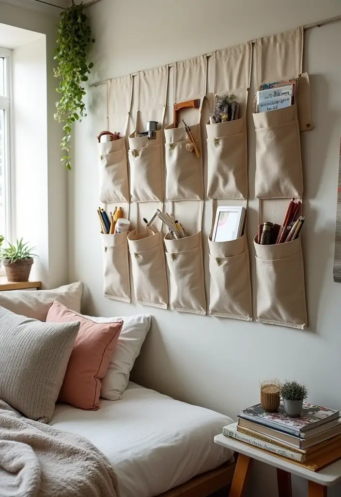 25 Artistic Storage Ideas That Will Transform Your Artist Bedroom Aesthetic! - 12. Fabric Wall Pockets