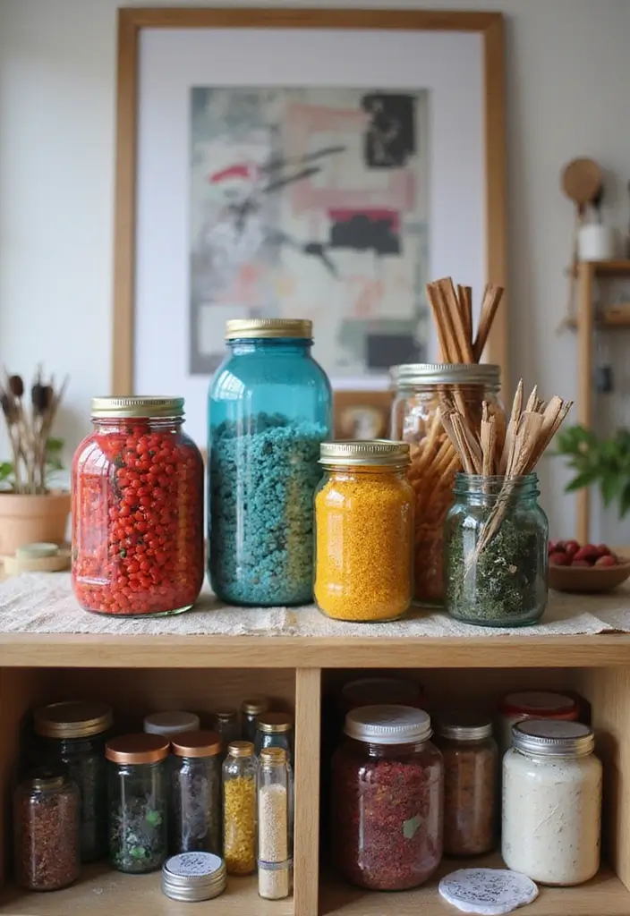 25 Artistic Storage Ideas That Will Transform Your Artist Bedroom Aesthetic! - 14. Glass Jars for Supplies