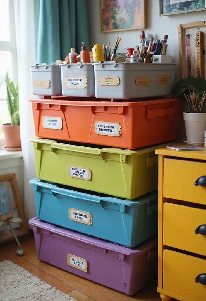 25 Artistic Storage Ideas That Will Transform Your Artist Bedroom Aesthetic! - 16. Color-Coded Storage Bins