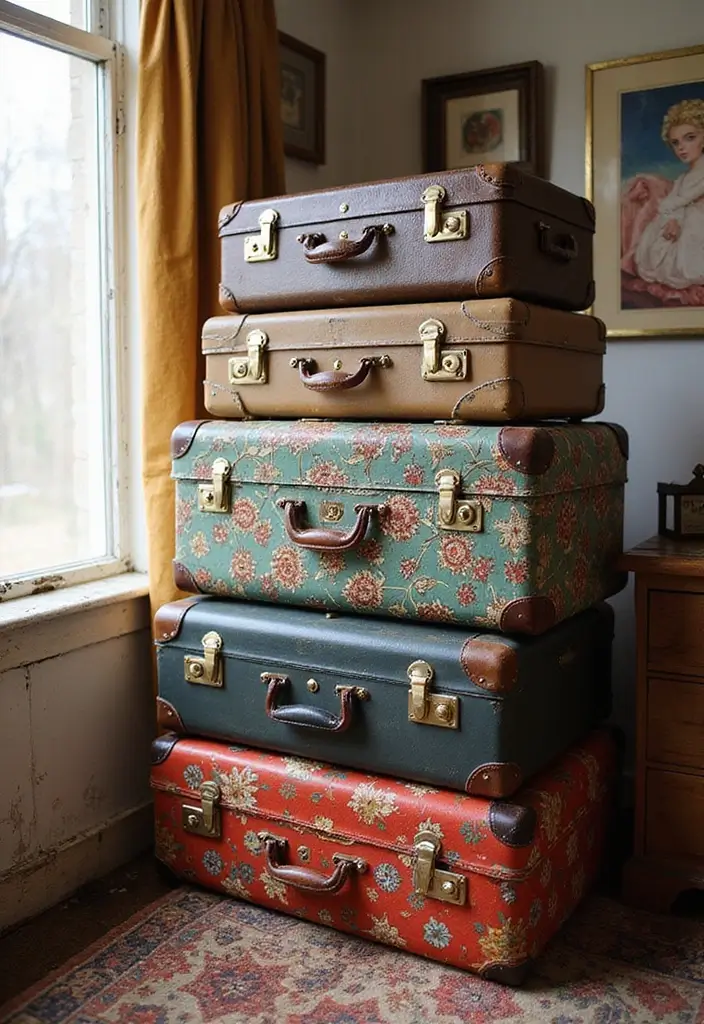 25 Artistic Storage Ideas That Will Transform Your Artist Bedroom Aesthetic! - 2. Vintage Suitcase Storage
