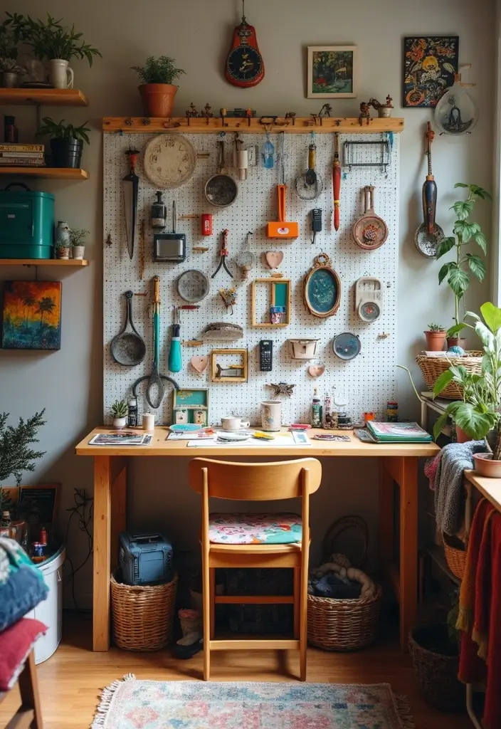 25 Artistic Storage Ideas That Will Transform Your Artist Bedroom Aesthetic! - 20. Pegboard Art Display