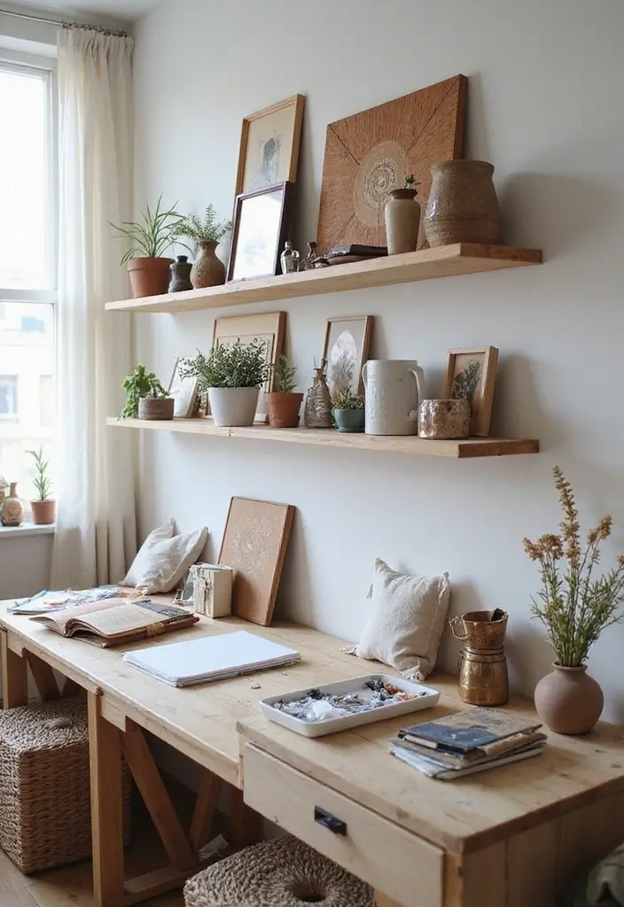 25 Artistic Storage Ideas That Will Transform Your Artist Bedroom Aesthetic! - 22. Floating Shelves for Decor and Storage