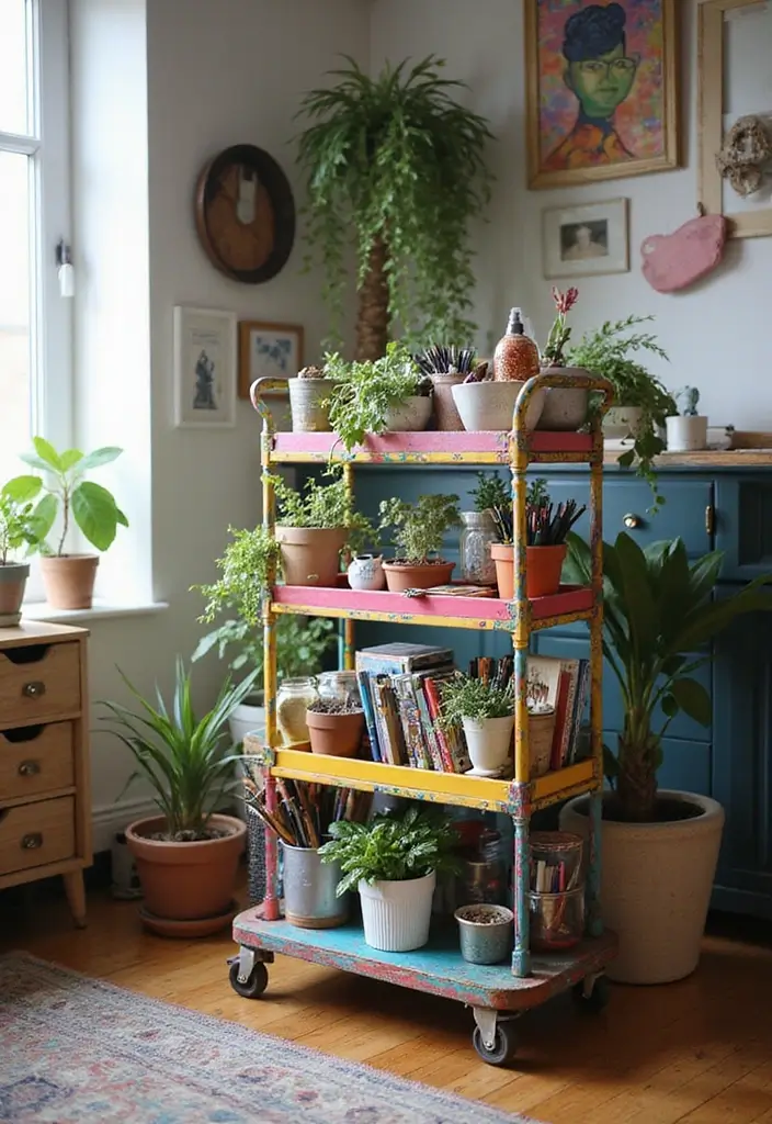 25 Artistic Storage Ideas That Will Transform Your Artist Bedroom Aesthetic! - 4. Multi-Tiered Rolling Cart