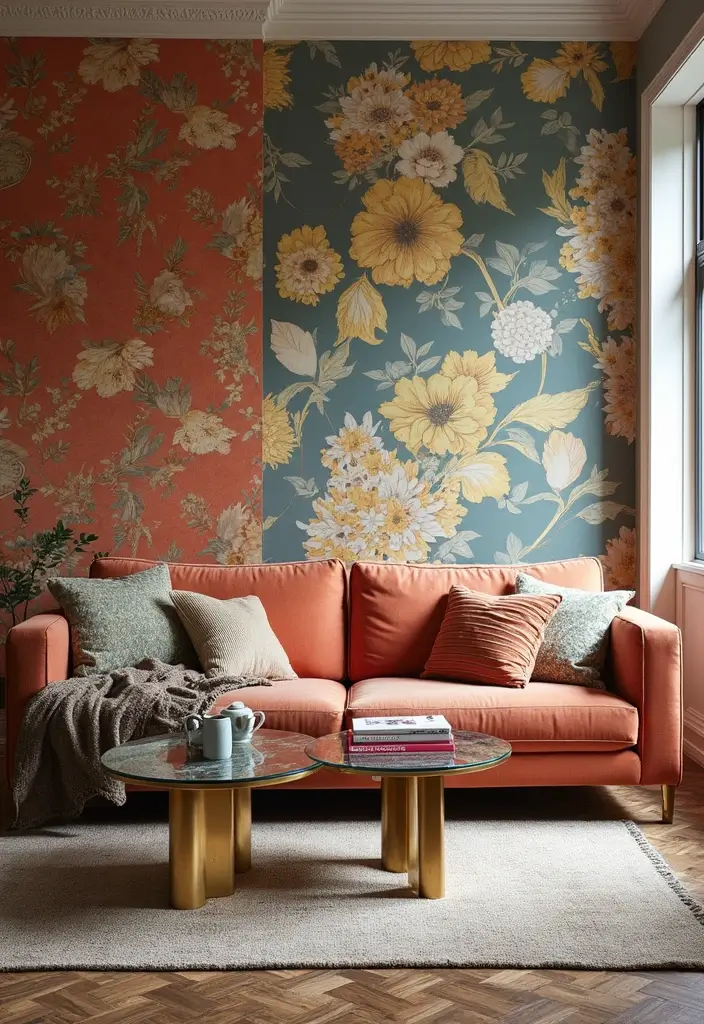 25 Boho Mid Century Modern Living Room Ideas You'll Want to Steal! - 11. Bold Wallpaper Choices
