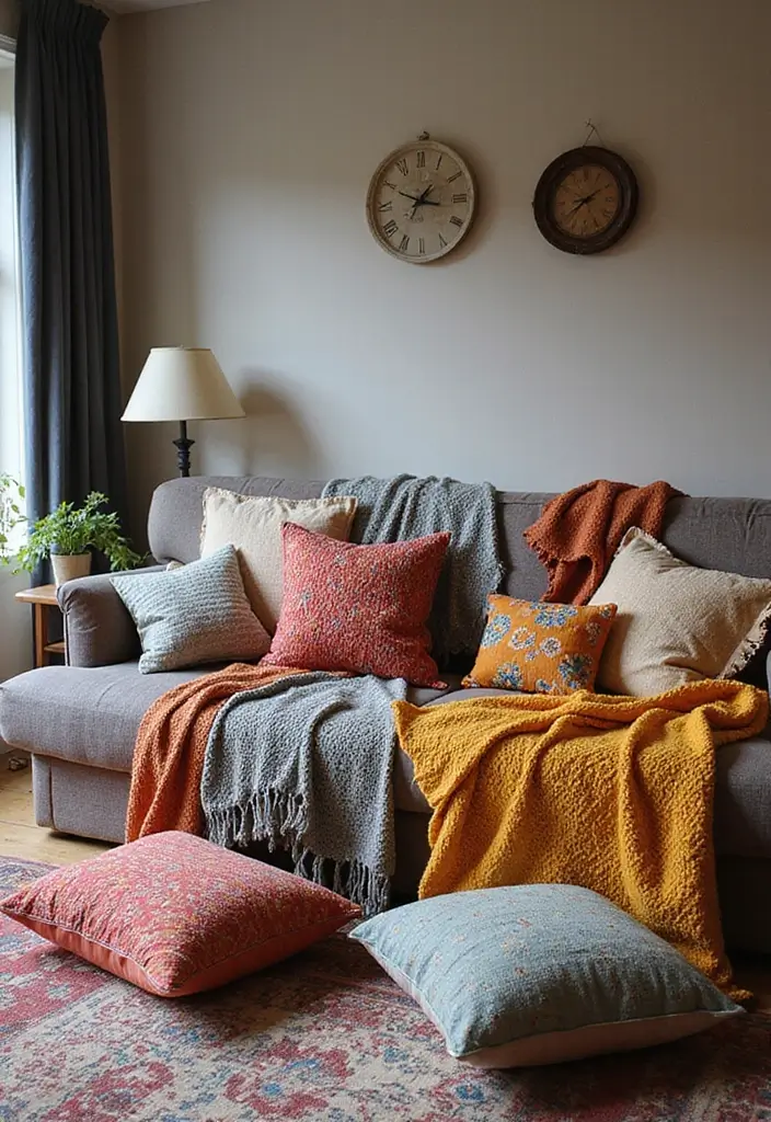 25 Boho Mid Century Modern Living Room Ideas You'll Want to Steal! - 3. Layered Textiles