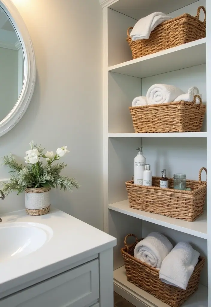 25 Brilliant Bathroom Storage Hacks to Maximize Space - 10. Decorative Baskets for Quick Access