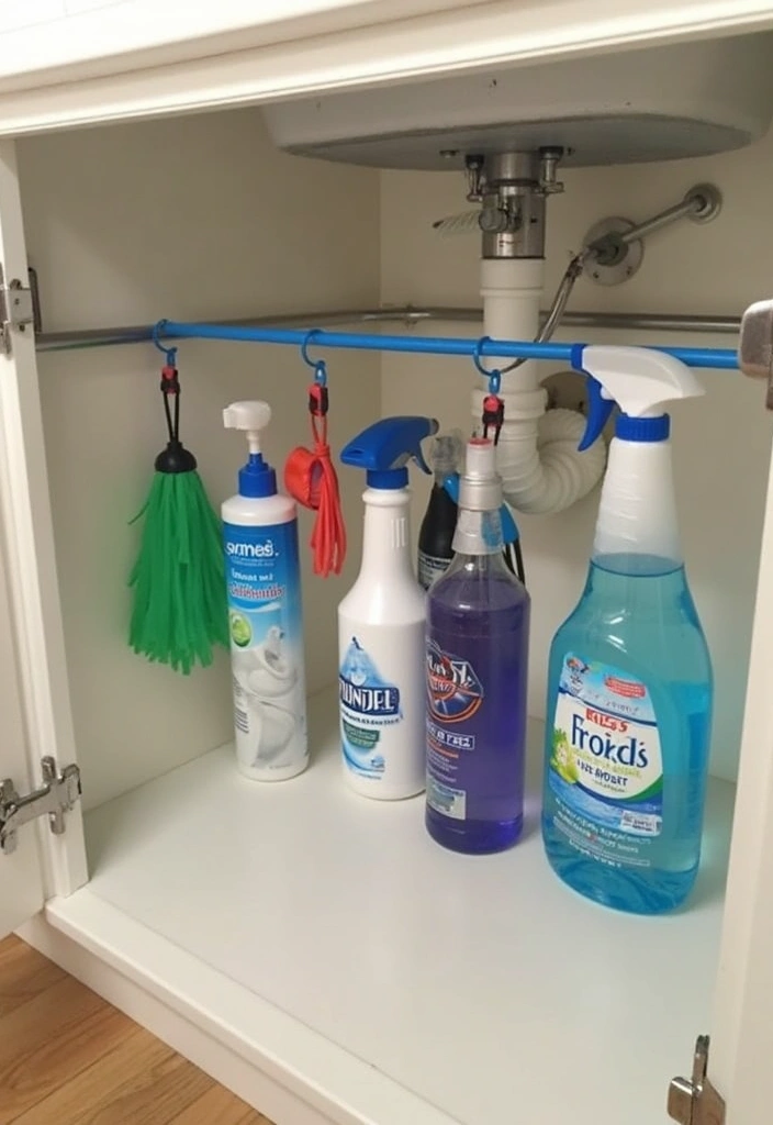25 Brilliant Bathroom Storage Hacks to Maximize Space - 2. Add a Tension Rod Under the Sink