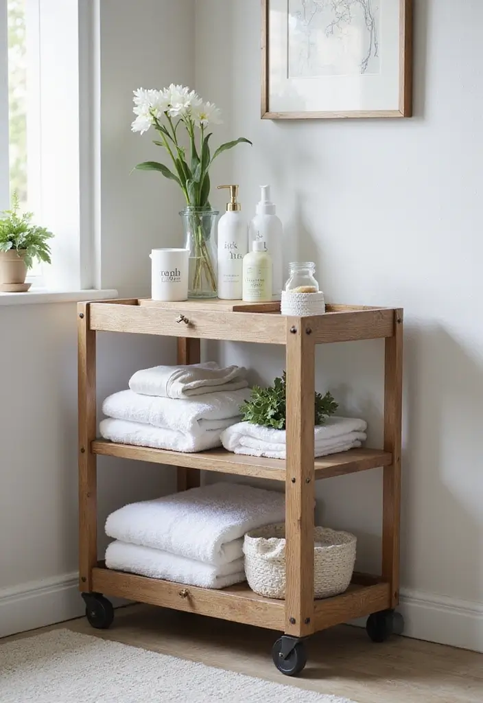 25 Brilliant Bathroom Storage Hacks to Maximize Space - 6. Rolling Carts for Mobility