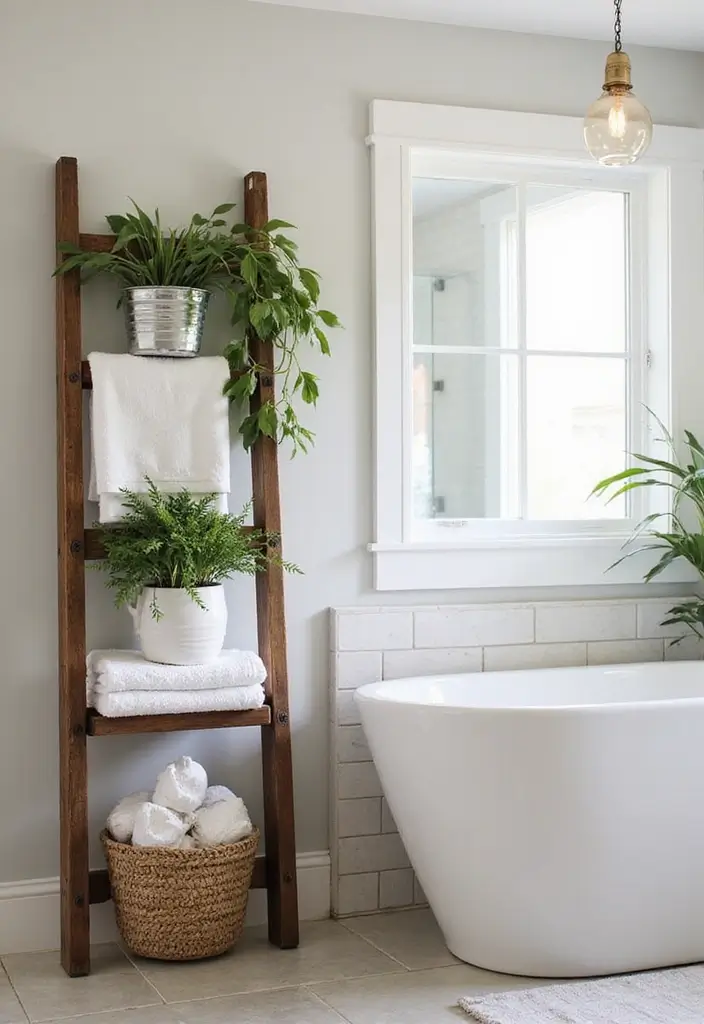 25 Brilliant Bathroom Storage Hacks to Maximize Space - 7. Repurpose a Ladder