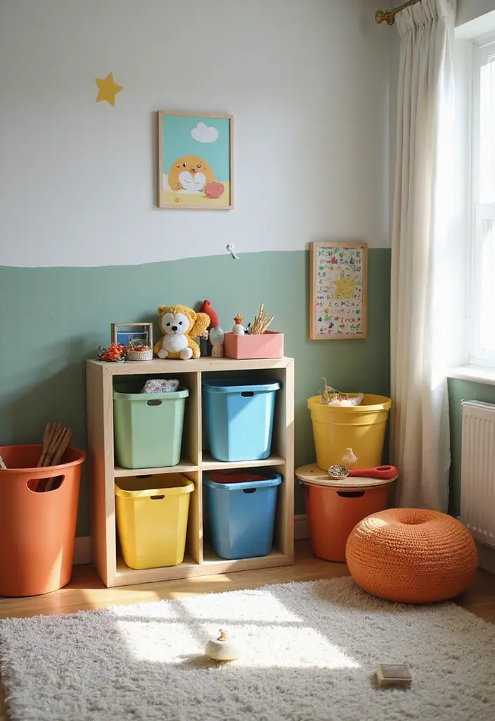 25 Budget-Friendly Nursery Room Decor Ideas (You Won't Believe How Cute #3 Is!) - 18. Colorful Storage Bins